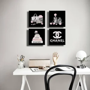 Meetdeceny Black And White Wall Art/Pink Book Pictures Room Decor for Teen Girls/Women Handbag Perfume Wall Decor for Living Room/Fashion Canvas Artwork Size 10"x 10"x 4 Pieces - Image 4