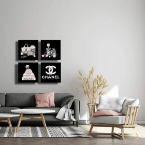 Meetdeceny Black And White Wall Art/Pink Book Pictures Room Decor for Teen Girls/Women Handbag Perfume Wall Decor for Living Room/Fashion Canvas Artwork Size 10"x 10"x 4 Pieces - Image 5