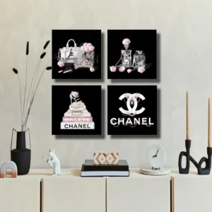 Meetdeceny Black And White Wall Art/Pink Book Pictures Room Decor for Teen Girls/Women Handbag Perfume Wall Decor for Living Room/Fashion Canvas Artwork Size 10"x 10"x 4 Pieces - Image 6