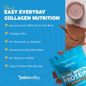 Paleovalley 100% Grass Fed Bone Broth Protein Powder - Chocolate - Rich in Collagen for Hair, Skin, Gut Health, Bone and Joint Support - 28 Servings - Image 4