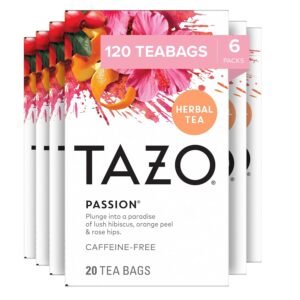 TAZO Iced Tea Bags, Passion Herbal Tea, Caffeine Free, 20 Tea Bags (Pack of 6)