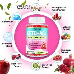 Apple Cider Vinegar Gummies, Advanced Keto ACV Gummies, ACV for Detox, Cleanse, Metabolism & Digestion, Keto Support, Formulated with Green Tea, B6 & B12, Probiotics, 120 Counts - Image 6