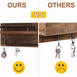 OurWarm Wall Mounted Key Holder/Hangers for Wall Decorative with 5 Key Hooks, Wooden Mail Rack Organizer with Shelf, Rustic Home Decor for Entryway Mudroom Hallway Office, Brown - Image 3