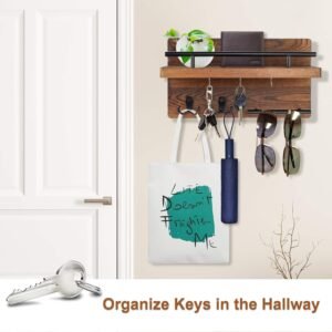 OurWarm Wall Mounted Key Holder/Hangers for Wall Decorative with 5 Key Hooks, Wooden Mail Rack Organizer with Shelf, Rustic Home Decor for Entryway Mudroom Hallway Office, Brown - Image 6