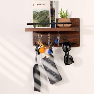 OurWarm Wall Mounted Key Holder/Hangers for Wall Decorative with 5 Key Hooks, Wooden Mail Rack Organizer with Shelf, Rustic Home Decor for Entryway Mudroom Hallway Office, Brown - Image 7