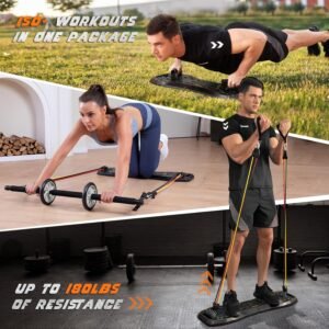 LALAHIGH Portable Home Gym System: Large Compact Push Up Board, Pilates Bar & Fitness Accessories with Resistance Bands Ab Roller Wheel for Men and Women, Gift for Boyfriend - Image 5