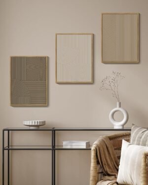 PHOPAGO Minimalist Abstract Framed Wall Art Modern Boho Neutral Line Wall Decor Geometric Artwork Kitchen Dining Room 11x14in Natural Framed - Image 4
