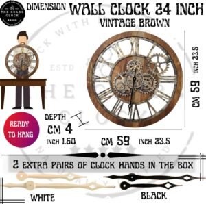 The Gears Clock The Original Real Moving Gear Wall Clock Vintage Industrial Oversized Rustic Farmhouse (24 inch (60cm), Vintage Brown) - Image 6