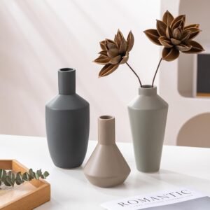 Ceramic Vase Set of 3, Modern Decorative Flower Rustic Farmhouse Decor Vase for Home Decor Bouquet Pampas Grass Dried Fresh Flowers, Living Room, Kitchen, Bedroom, Bathroom and Shelf - Image 3