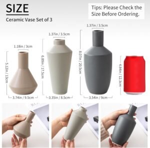 Ceramic Vase Set of 3, Modern Decorative Flower Rustic Farmhouse Decor Vase for Home Decor Bouquet Pampas Grass Dried Fresh Flowers, Living Room, Kitchen, Bedroom, Bathroom and Shelf - Image 4