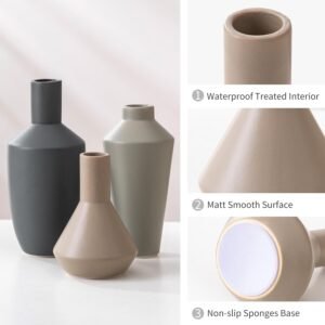 Ceramic Vase Set of 3, Modern Decorative Flower Rustic Farmhouse Decor Vase for Home Decor Bouquet Pampas Grass Dried Fresh Flowers, Living Room, Kitchen, Bedroom, Bathroom and Shelf - Image 5