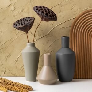 Ceramic Vase Set of 3, Modern Decorative Flower Rustic Farmhouse Decor Vase for Home Decor Bouquet Pampas Grass Dried Fresh Flowers, Living Room, Kitchen, Bedroom, Bathroom and Shelf - Image 6