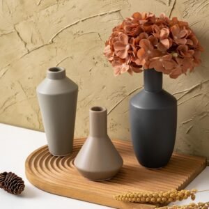Ceramic Vase Set of 3, Modern Decorative Flower Rustic Farmhouse Decor Vase for Home Decor Bouquet Pampas Grass Dried Fresh Flowers, Living Room, Kitchen, Bedroom, Bathroom and Shelf - Image 9