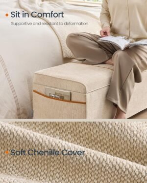 SONGMICS HOME Storage Ottoman Bench, Storage Chest, 15.7 x 43.3 x 15.7 Inches, End of Bed Bench, 27 Gal. (103 L), for Bedroom, Entryway, Living Room, Cappuccino Beige ULSF533L01 - Image 4