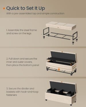 SONGMICS HOME Storage Ottoman Bench, Storage Chest, 15.7 x 43.3 x 15.7 Inches, End of Bed Bench, 27 Gal. (103 L), for Bedroom, Entryway, Living Room, Cappuccino Beige ULSF533L01 - Image 6
