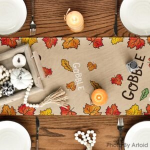Artoid Mode Turkey Give Thanks Thanksgiving Table Runner, Seasonal Fall Autumn Kitchen Dining Table Decoration for Home Party Decor 13x72 Inch - Image 3