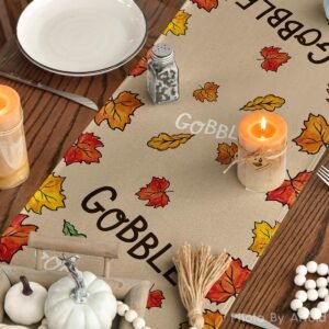 Artoid Mode Turkey Give Thanks Thanksgiving Table Runner, Seasonal Fall Autumn Kitchen Dining Table Decoration for Home Party Decor 13x72 Inch - Image 7