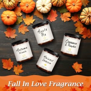Fall Candle Set | 4 Pack Scented Candles for Home - Candle Gifts for Women Men, Soy Candles Home Scented | Autumn Fragrance of - Apple Pie/Cinnamon/Harvest/Wreath - Image 3