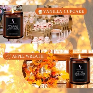 Scented Candles Set, 4 Pack Candles for Home Scented Natural Soy Wax, Holiday Gifts Set for Women Men, Fragrance of Spice/Vanilla Cupcake/Apple Wreath/Hello Fall - Image 4
