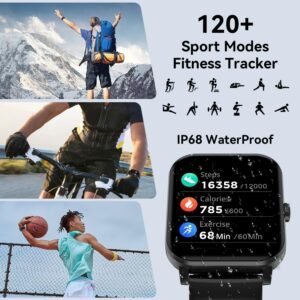 Smart Watch, 1.85" Smartwatch for Men Women (Answer/Make Call), Heart Rate, Sleep Monitor, Pedometer, 120+ Sport Modes Activity Tracker, IP68 Waterproof Fitness Watch for Android iOS (Black) - Image 4