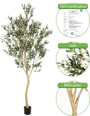 Realead 8ft Tall Faux Olive Tree - Realistic Large Silk Olive Tree Artificial Indoors - Fake Olive Trees with Branches and Fruits - Artificial Olive Trees for Home Office Decor Indoor - Image 3