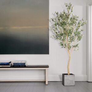 Realead 8ft Tall Faux Olive Tree - Realistic Large Silk Olive Tree Artificial Indoors - Fake Olive Trees with Branches and Fruits - Artificial Olive Trees for Home Office Decor Indoor - Image 5