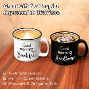 YHRJWN His and Hers Gifts: Good Morning Beautiful & Handsome Coffee Mugs, Couple Mugs for Mr & Mrs, Newlyweds & Wedding Anniversary, Christmas Gifts - 15 Oz - Image 5