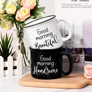 YHRJWN His and Hers Gifts: Good Morning Beautiful & Handsome Coffee Mugs, Couple Mugs for Mr & Mrs, Newlyweds & Wedding Anniversary, Christmas Gifts - 15 Oz - Image 9