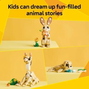 LEGO Creator 3 in 1 Cute Bunny Toy - Building Toy Set with 3 Build Options, Bunny, Seal, or Llama - Birthday Gift & Craft - Animal Figures for Kids, Girls and Boys, Ages 8+ - 31162 - Image 3