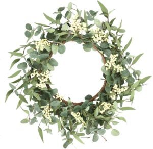 Pinkpum 20'' Eucalyptus Wreath for Front Door, Porch, Window - Green Decor for Home, Farmhouse - Spring, Summer, Fall, All Seasons - Image 9