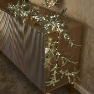 Hairui Lighted Artificial Olive Garland 6FT 96 LED Fairy Lights Battery Operated, Faux Vine Lights with Timer for Spring Christmas Holiday Fireplace Décor - Image 5