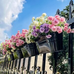 OGIMA 4pcs Large Hanging Flower Pots, Metal Iron Wall Planter Indoor/Outdoor for Railing Fence Balcony Garden Home Decoration with Detachable Hooks - Image 5