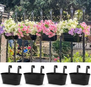 OGIMA 4pcs Large Hanging Flower Pots, Metal Iron Wall Planter Indoor/Outdoor for Railing Fence Balcony Garden Home Decoration with Detachable Hooks - Image 6