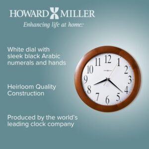 Howard Miller Corporate Wall Clock 625-214 – 12.75-Inch Cherry Finished Wood Case, Modern Convex Glass Crystal, Round Home Decor, White Dial, Quartz Movement Timepiece - Image 4