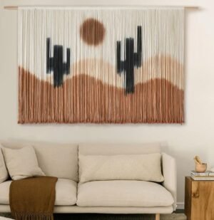 Large Macrame Wall Hanging Macrame Wall Decor 59" W x 35" L Desert Cactus Tie-Dye Large Boho Yarn Wall Decor Scale Wall Art Home Decor - Image 3