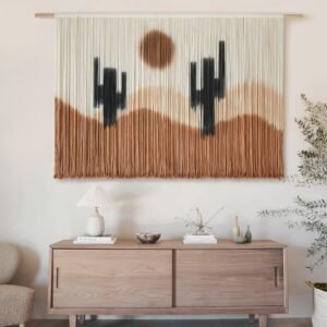 Large Macrame Wall Hanging Macrame Wall Decor 59" W x 35" L Desert Cactus Tie-Dye Large Boho Yarn Wall Decor Scale Wall Art Home Decor - Image 4