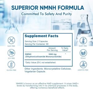 NMNH (NMN Supplement Alternative)，1000mg Per Serving NAD Supplement to Boost NAD+ Levels as We Age, for Anti Aging, Energy, Focus - 120 Capsule-BY428 - Image 6
