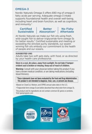 Nordic Naturals Omega-3, Lemon Flavor - 90 Soft Gels - 690 mg Omega-3 - Fish Oil - EPA & DHA - Immune Support, Brain & Heart Health, Optimal Wellness - Non-GMO - 45 Servings - Image 3