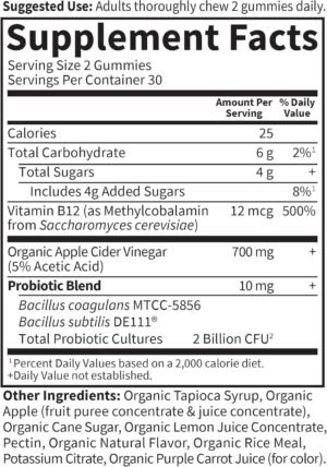 Garden of Life Apple Cider Vinegar Probiotic Gummies USDA Organic ACV Gummy Vitamins, 2 Billion CFUs, Whole Food Vitamin B12-60 Vegan, Non-GMO Gummies for Digestion & Immunity - Image 5