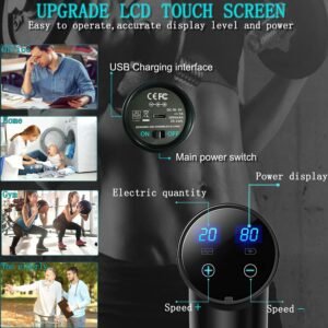 Massage Gun Deep Tissue,Percussion Back Massager Gun for Athletes Muscle Massage Gun for Pain Relief with 8 Massage Heads & 20 Speeds (Matte Black) - Image 4