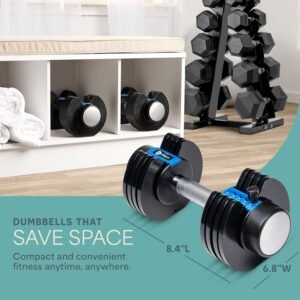 Lifepro Adjustable Dumbbells Set - 5in1-15lb 25lb 43lb weights Set & Single with Rack - Quick Adjust, Secure Grip - Compact Hand Weights for Men Women Home Gym - Image 4