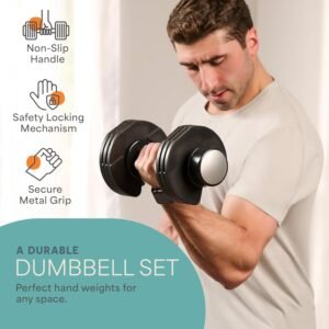 Lifepro Adjustable Dumbbells Set - 5in1-15lb 25lb 43lb weights Set & Single with Rack - Quick Adjust, Secure Grip - Compact Hand Weights for Men Women Home Gym - Image 5