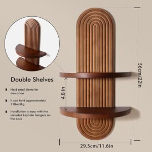 Modern Wall Shelf with Arched Wood Design Mid-Century Double Floating Rainbow Shelves for Indoor Decoration Holding Planter Ornaments, 22 x 11.6 Inch (Walnut) - Image 3