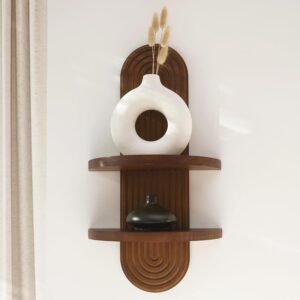 Modern Wall Shelf with Arched Wood Design Mid-Century Double Floating Rainbow Shelves for Indoor Decoration Holding Planter Ornaments, 22 x 11.6 Inch (Walnut) - Image 4