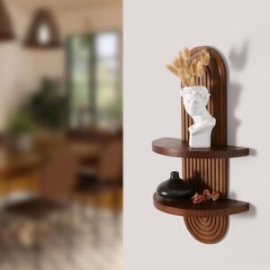 Modern Wall Shelf with Arched Wood Design Mid-Century Double Floating Rainbow Shelves for Indoor Decoration Holding Planter Ornaments, 22 x 11.6 Inch (Walnut) - Image 6
