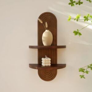 Modern Wall Shelf with Arched Wood Design Mid-Century Double Floating Rainbow Shelves for Indoor Decoration Holding Planter Ornaments, 22 x 11.6 Inch (Walnut) - Image 7
