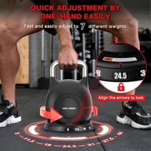 7-in-1 Adjustable Kettlebell, Quick-Adjust Kettlebell for Strength Training, 5-44 LBS Adjustable Weights for Home Gym - Image 2