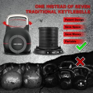 7-in-1 Adjustable Kettlebell, Quick-Adjust Kettlebell for Strength Training, 5-44 LBS Adjustable Weights for Home Gym - Image 4