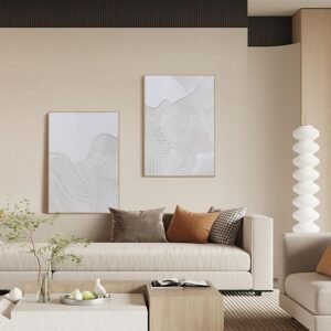 Framed Neutral Abstract Wall-Art Painting - Large Abstract Canvas Wall Decor 3D Curve Illustrations Hand painting for Living Room, Bedroom, Office - 2 Piece 28 x 40 Inch, Ready to Hang - Image 3
