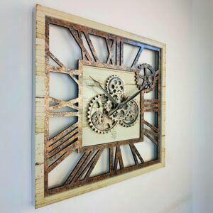 The Gears Clock 24'' Inch Square Real Moving Gear Wall Clock Vintage Industrial Oversized Rustic Farmhouse (Desert Beige) - Image 5